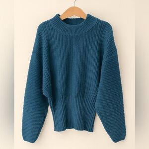 Pink Rose Teal Ribbed Turtleneck Sweater